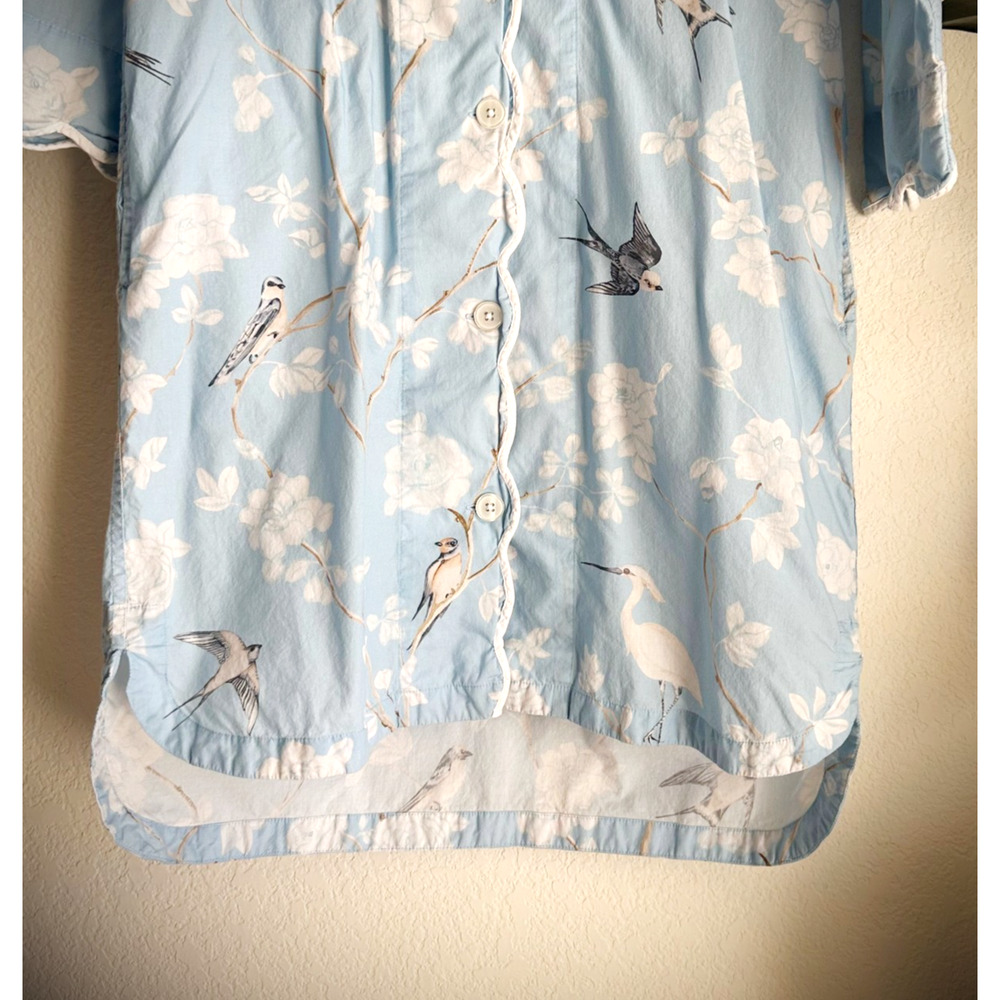 Hedi Carey Women Sleep Shirt Small Blue Birds Button Cottage Prairie Boho Cotton - Picture 4 of 10